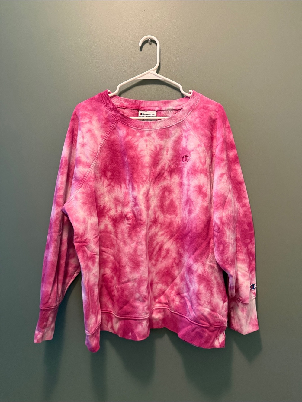 Champion Hot Pink and White Tie-Dye Crewneck Sweatshirt 2x